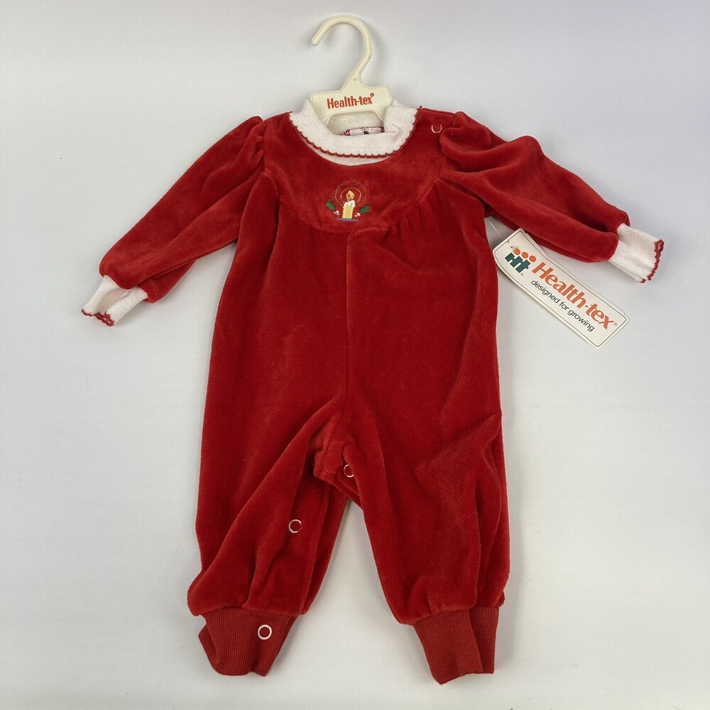 VTG Velour Romper Jumper Xmas Candle Outfit Holiday Health-Tex Baby 6mo Infant